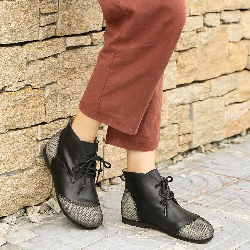 

Women Split Leather Ankle Boots Women 2021 Spring Lace Up Vintage Woman Daily Boots Flat Ladies Shoes Woman Zapatos Mujer
