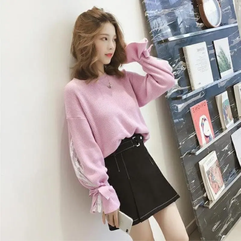 Woherb Hollow Out Lace Bandage Sweater Women Elegant Knitting Pullover Autumn 2021 Asymmetry Knitwear Jumper Sueter Mujer 20177 | Женская