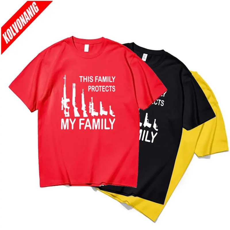 

Фирменная мужская одежда, хлопковая Футболка оверсайз с коротким рукавом, эта моя семья защищает оружия, Забавные футболки с графическим ри...