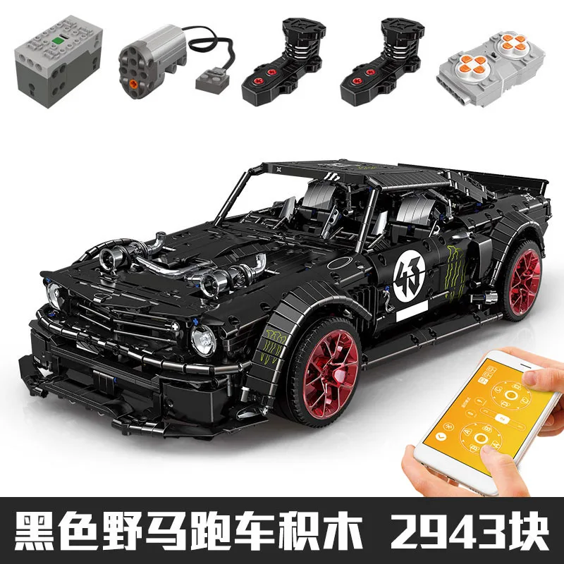 DHL 1965 Ford Mustang Hoonicorn гоночный автомобиль совместимый Technic MOC-22970 20102 строительные блоки кирпичи детские игрушки подарок - Цвет: RC App with motor