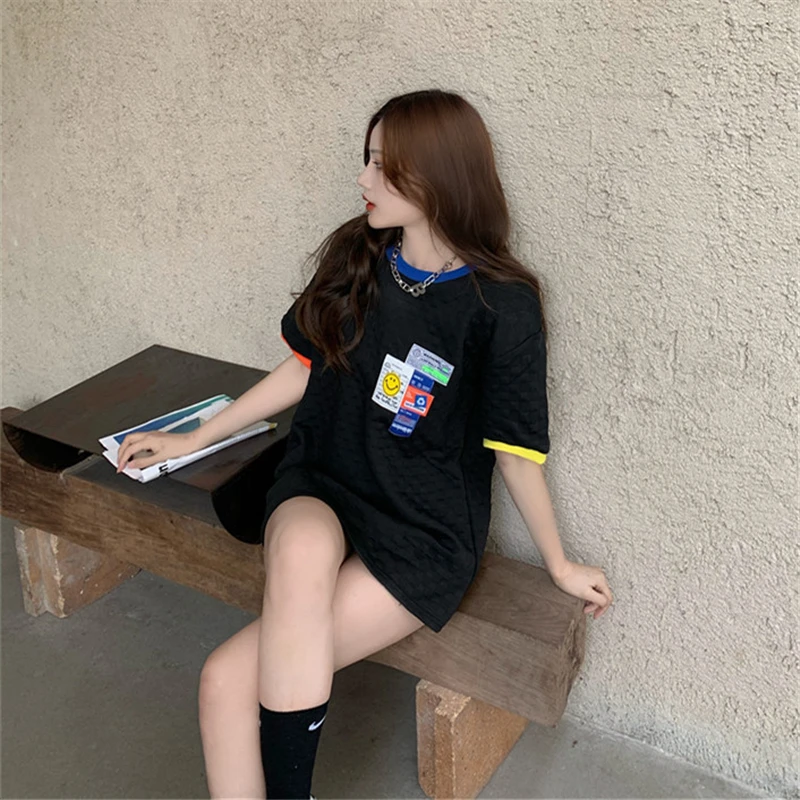 

Lucyever Women Fashion Patchwork Printing T-shirt Summer Casual Loose O-neck Short Sleeves Tops Ladies Korean Wild Shirts Woman