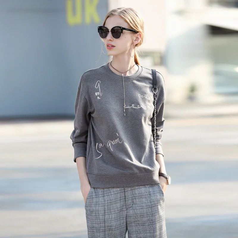 Женский свитер с длинным рукавом Amii весенний Однотонный принтом в виде букв и