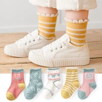 5 pairslot 0 12year kids socks pink cartoon stripes double needle girls toddler socks autumn cotton boys baby tube socks