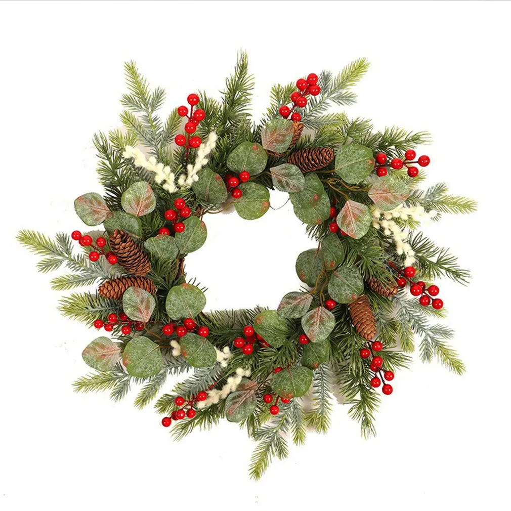 

Рождественская гирлянда, имитация красных фруктов, полиэтиленовый венок с листьями, настенная Подвеска для выходных дверей