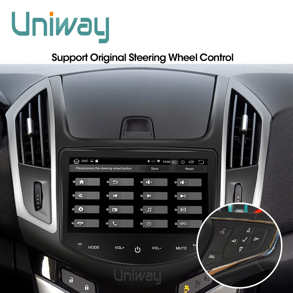 Uniway AXKLZ8071 2 din android 9.0 car dvd for Chevrolet Cruze 2013 car radio gps navigation with steering wheel