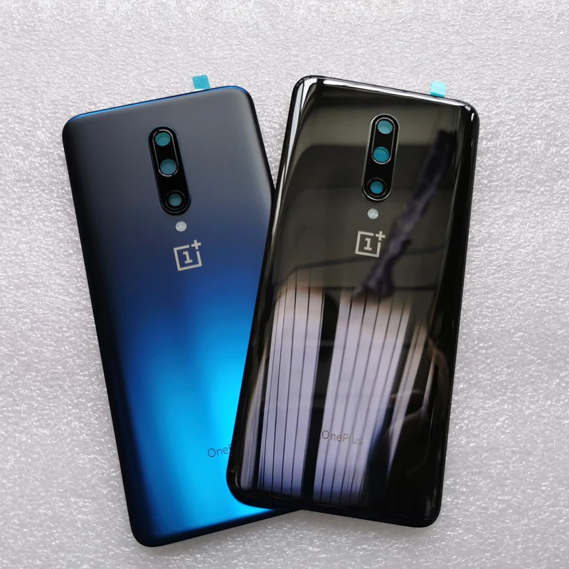 

New For OnePlus 7 Pro Tempered Glass Back Cover Spare Parts Back Battery Cover Door Housing + Camera Frame + Flash cover