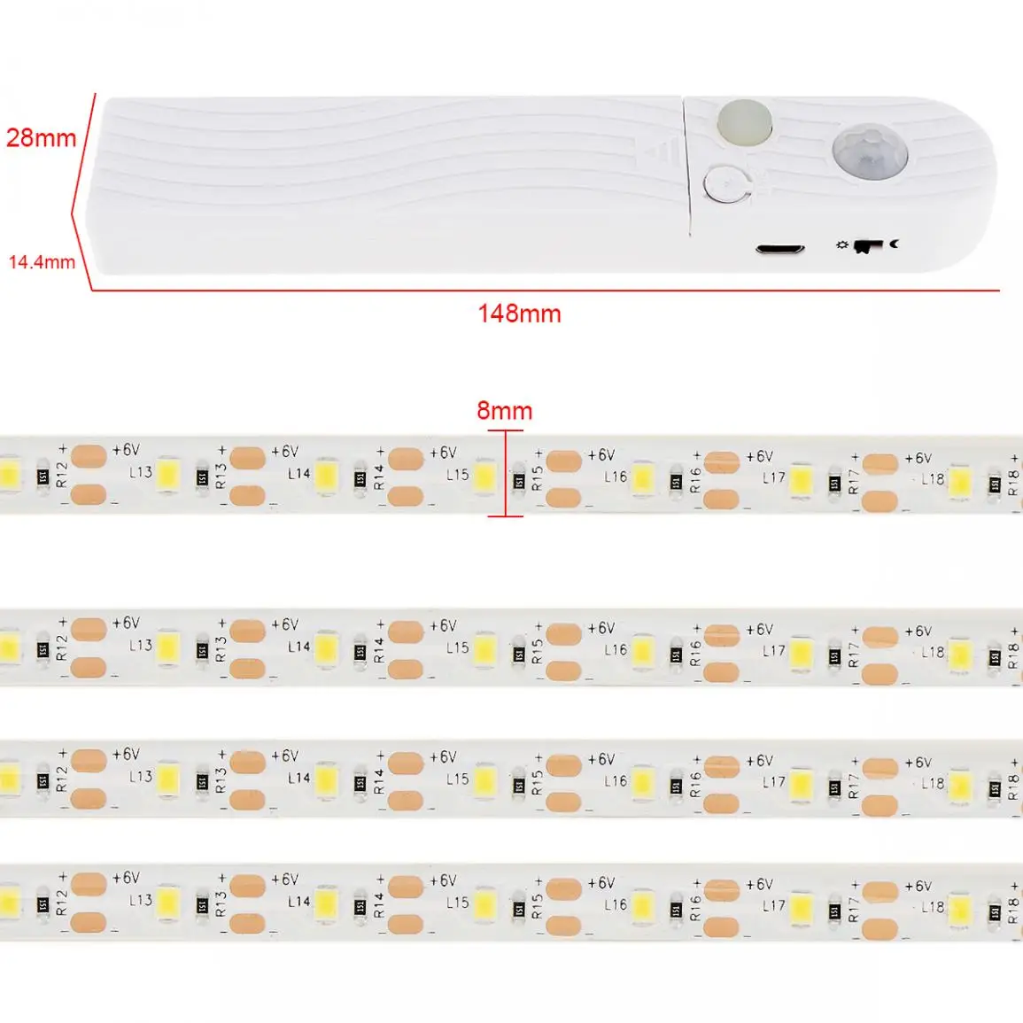 

1M 2M 3M 2W 5V LED Strip Light Waterproof Human Body Infrared Induction Lamp Night Light for Wardrobe Drawer Showcase Cabinet