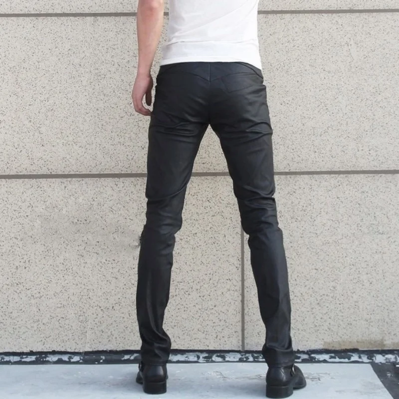 Harajuku Autumn Mens Casual Trousers Fashion Elastic Slim Fit Black Motorcycle Pencil Pants Fashion Streetwear Men Work Pants