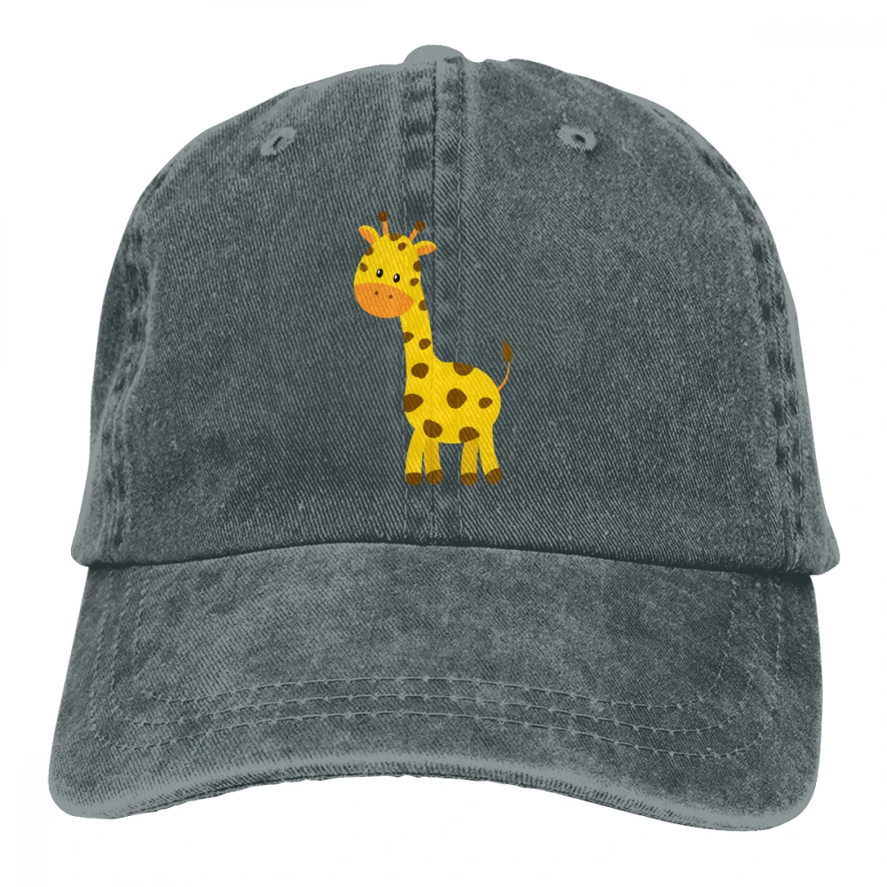Cute Cartoon Giraffe Casquette Deep Heather Unisex Mens Womens Denim Strapback Baseball Cap Adjustable Golf Dad hat | Аксессуары для