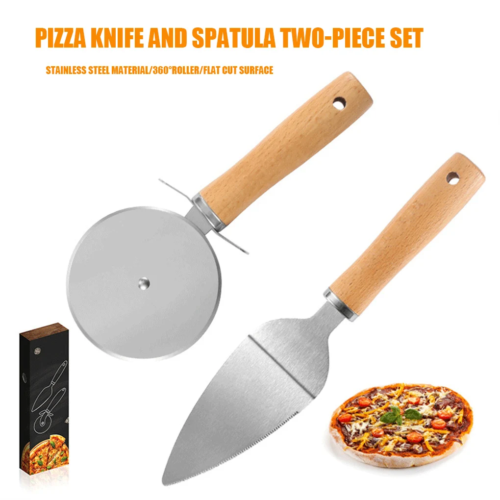 

2pcs/set Stainless Steel Pizza Wheel Server Handheld Slicer Non-slip Grip Pie Divider Slice Kit Accessory Household Supplies