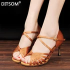 Атласные женские туфли для латиноамериканских танцев, на 7 ремешках, длина 5,5 см, 8,5 см