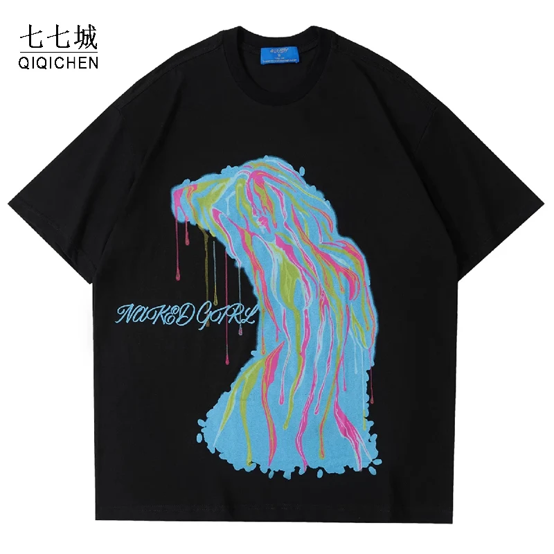 

Футболка мужская оверсайз в стиле хип-хоп, уличная одежда с графическим принтом, топ с коротким рукавом в стиле Харадзюку, свободная хлопков...