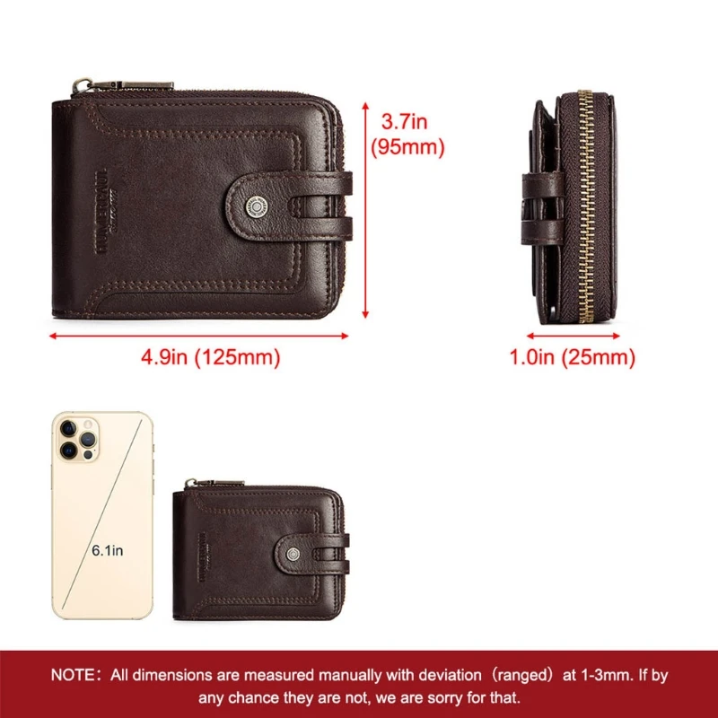 

RFID Bifold Men's Cowhide Leather Zip Around Wallet Vintage Travel Multi Card Holder Purse