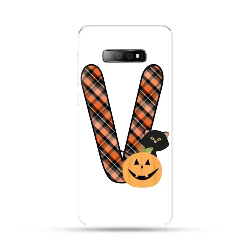 

Plaid striped alphabet pumpkin cat Phone Case For Samsung Galaxy S5 S6 S7 S8 S9 S10 S10e S20 edge plus lite cover funda coque