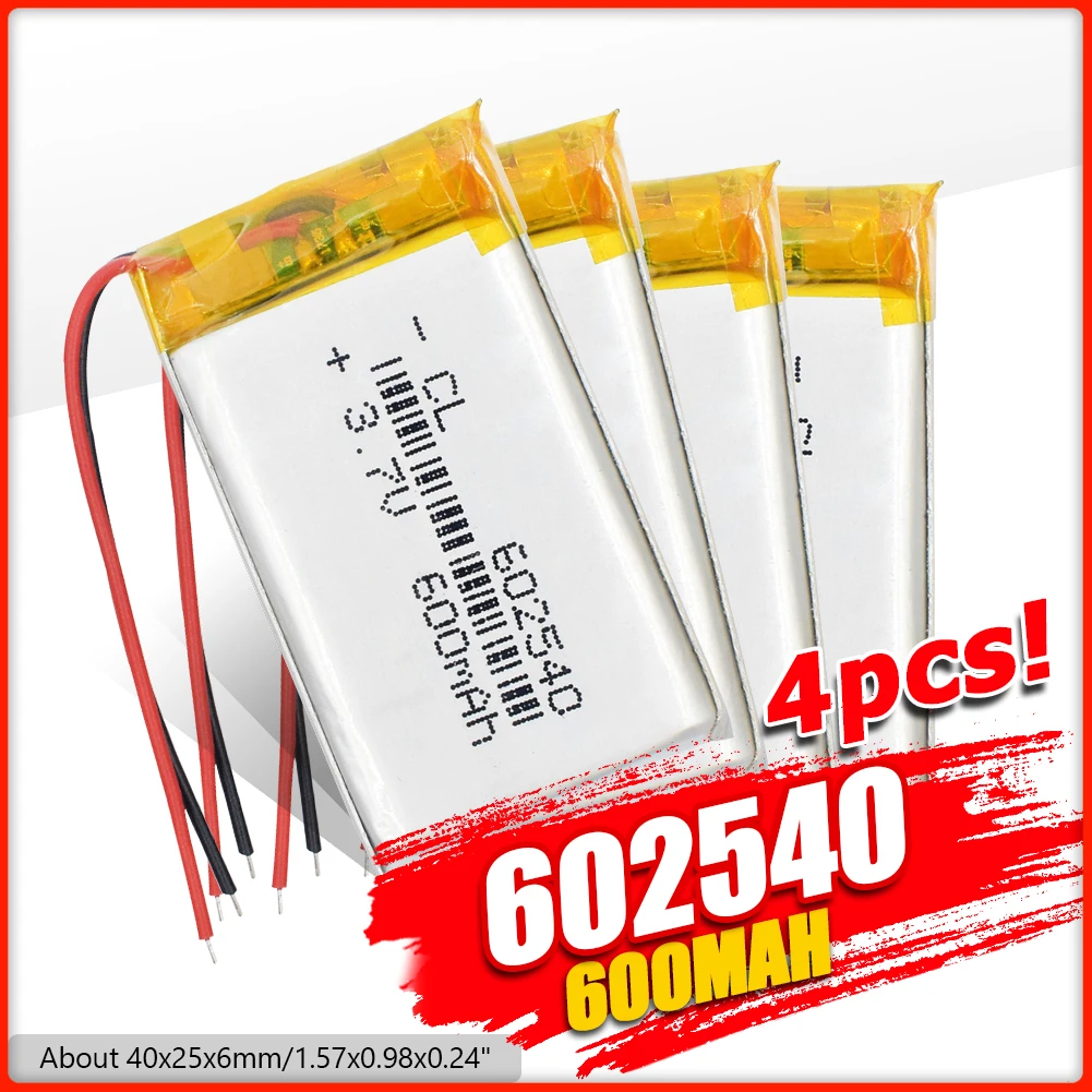 1/2/4x Mini 602540 литий ионный Литий полимерный аккумулятор 3 7 в 600 мАч Gps Mp3 Bluetooth Динамик