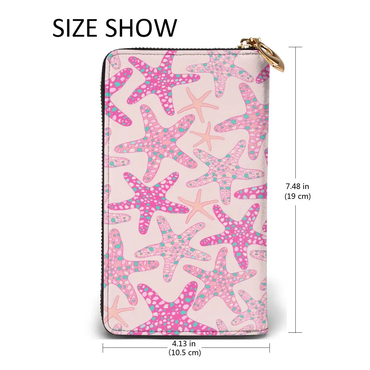 

Pink Starfish Long Wallet with Credit Card Slots ID Holder Checkbook Organizer Zipper Coin Purse