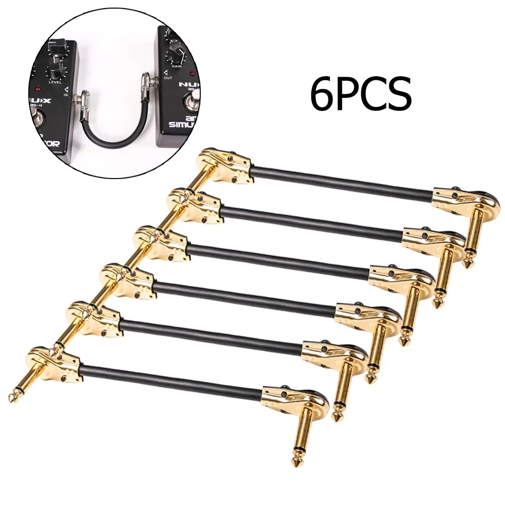 

6PCS Guitar Effect Pedal Board Patch Cable Cord With Right Angle 1/4-inch Plug 15cm For Microphone Amplifier Mixing Console