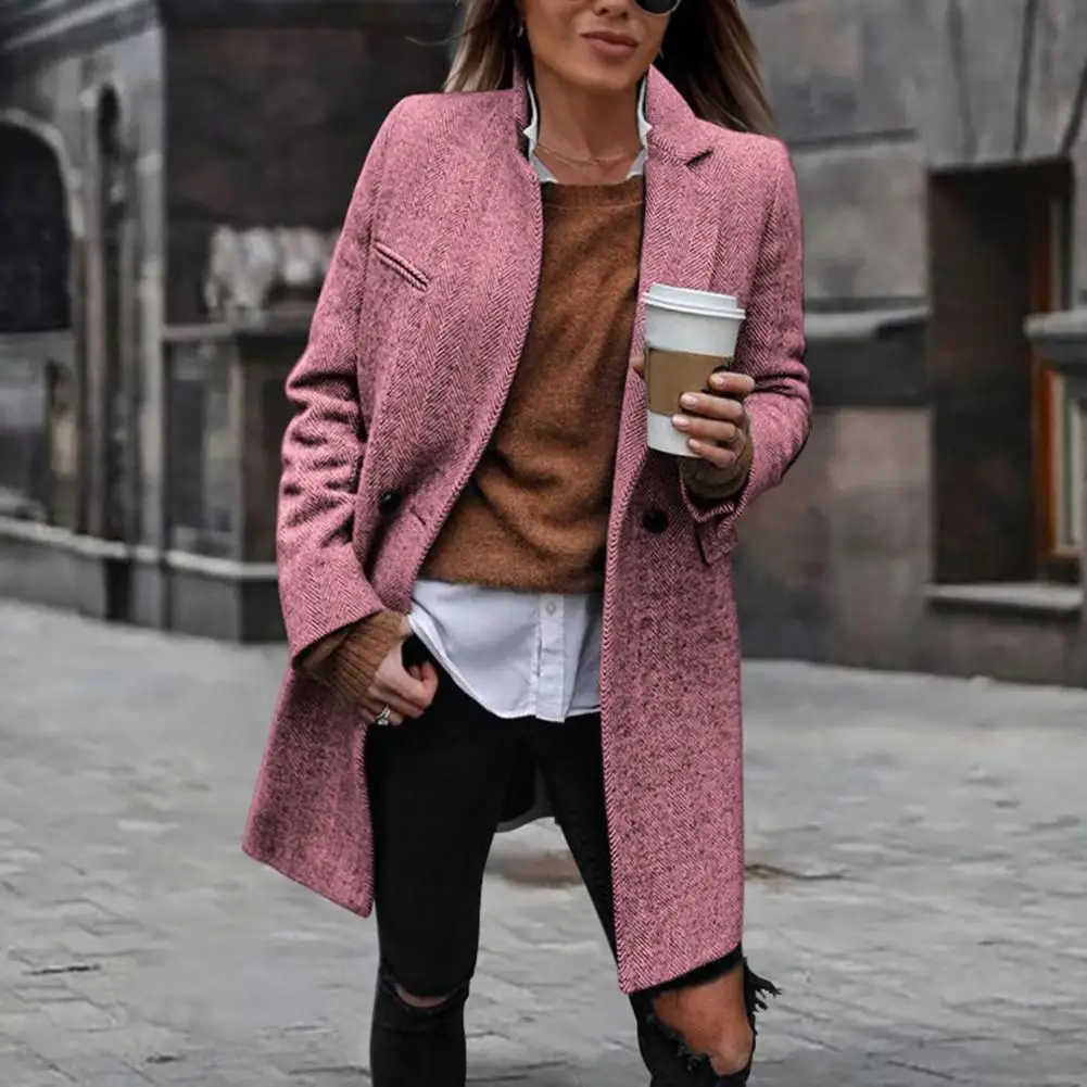 

Женское пальто, однотонный шерстяной кардиган с отложным воротником, элегантное теплое Женское пальто для работы