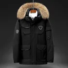 Мужская парка средней длины, пальто со съемным меховым воротником, Мужская зимняя пуховая куртка, теплый Анорак на белом утином пуху с капюшоном, Мужская водонепроницаемая куртка