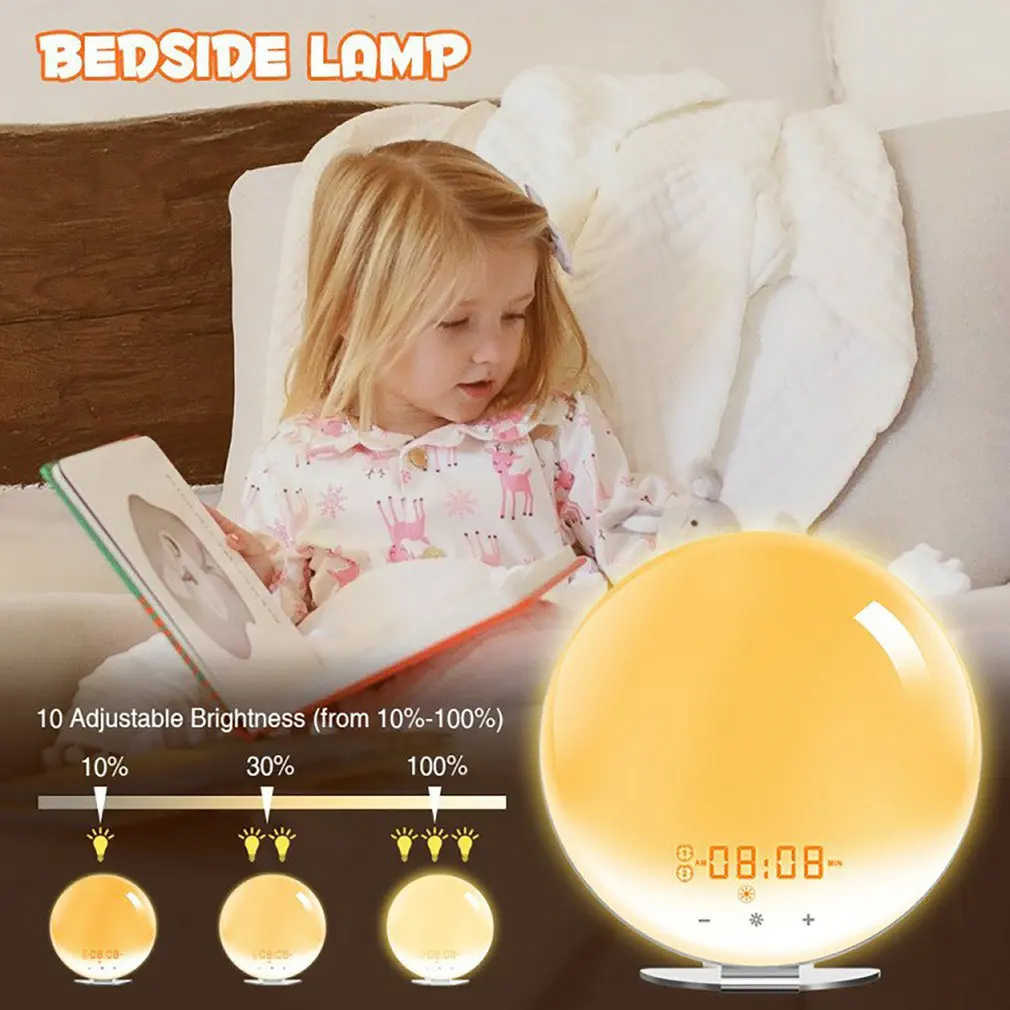 

Wifi Smart Wake Up Light Work Day Alarm Clock With 7 Colors Sunrise / Sunset Smart Life Tuya App Works With Alexa Home