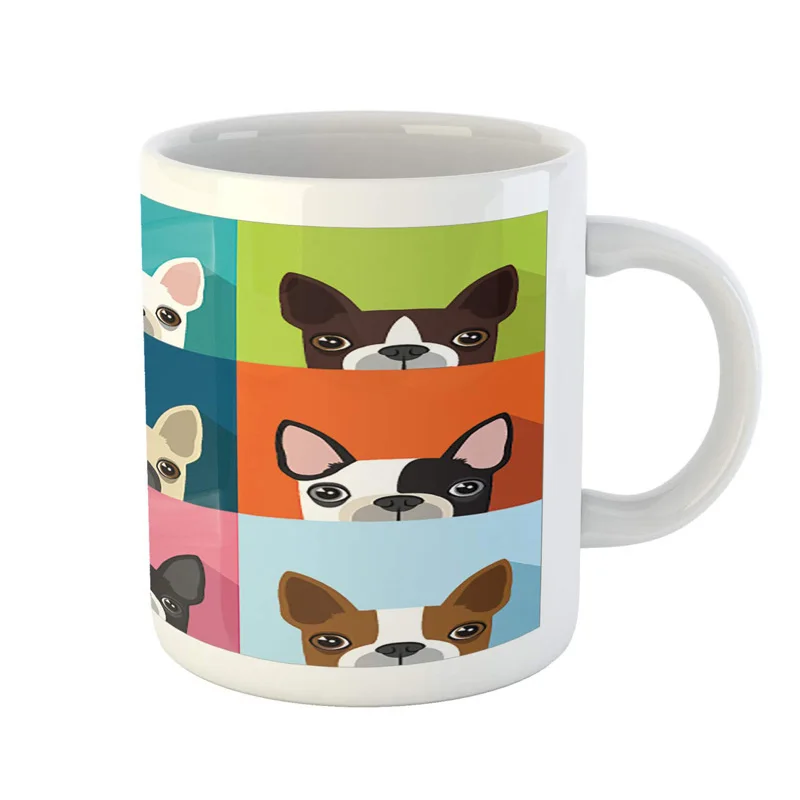 Boston Terrier Mug, Minimalist Colorful Assortment  Printed Ceramic Coffee Mug Water Tea Drinks Cup,  Gift