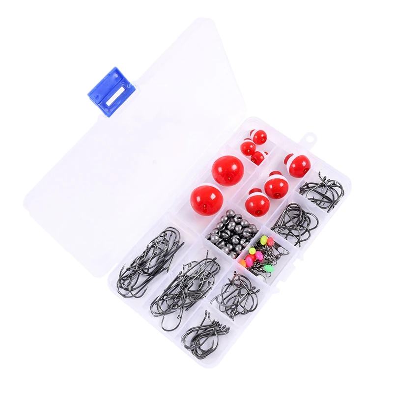 

148 шт. набор рыболовных снастей, включая грузики, поворотные рыболовные бусины, разделенные для окуня, лосося, окуня, рыболовные аксессуары
