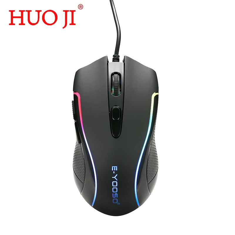 

HUO JI E-Yooso X7 Wired Gaming Mouse 6400DPI Optical Sensor RGB Ergonomic Mice With 5 Programmable Buttons