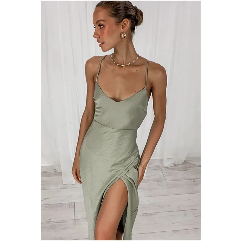 

Sexy Women Evening Dress Summer Backless Midi Slit Dresses Party Bodycon Casual Clothing