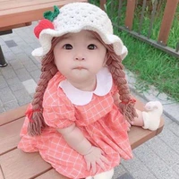 handmade baby knit hat with wig ear protection cap newborn photography props accessories
