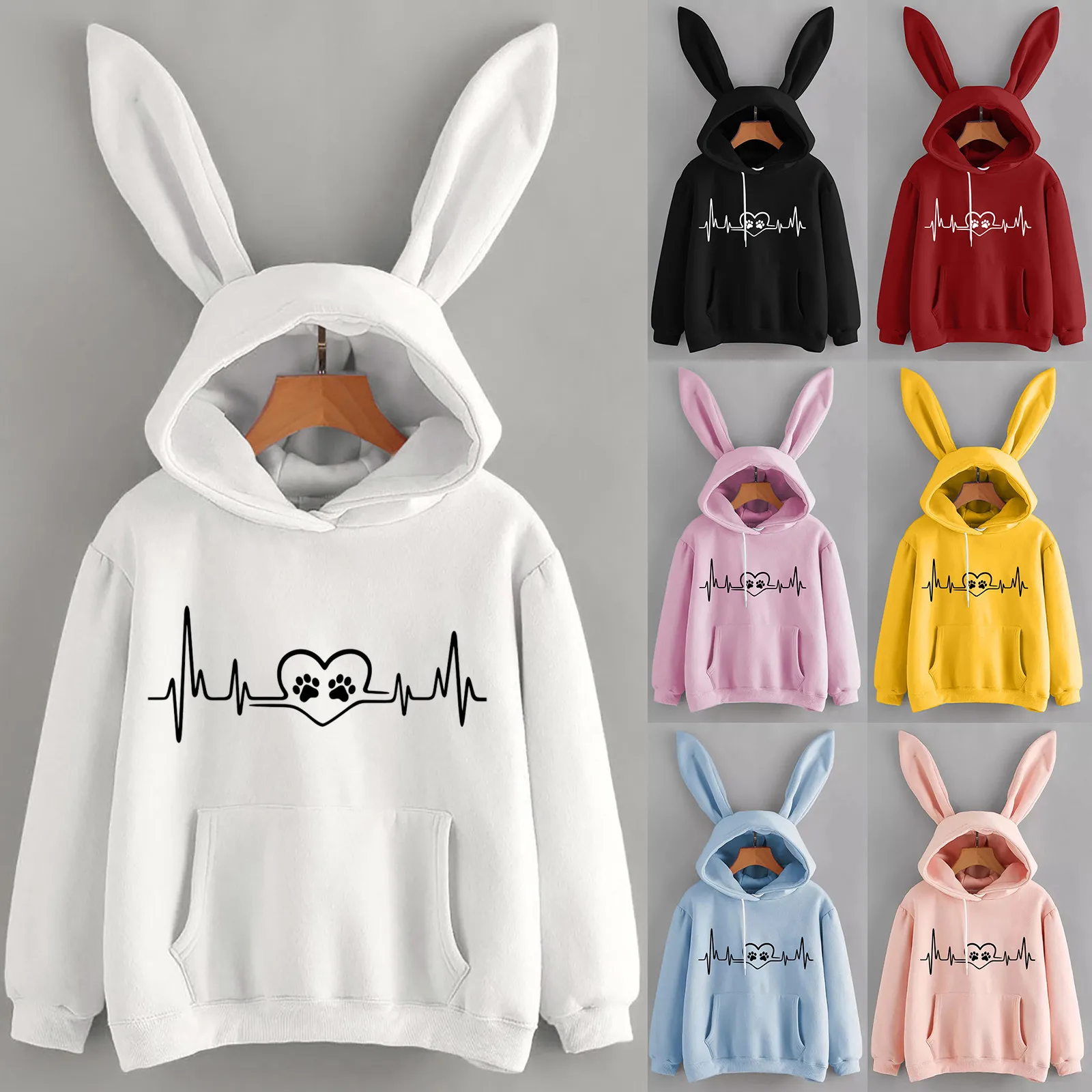 

Animal Hoodie Women Long Sleeve Kawaii Rabbit Ears Hoodies Sweatshirt Pullover Tops Blouse Hoody Ladies Valentine's Day Gift q5