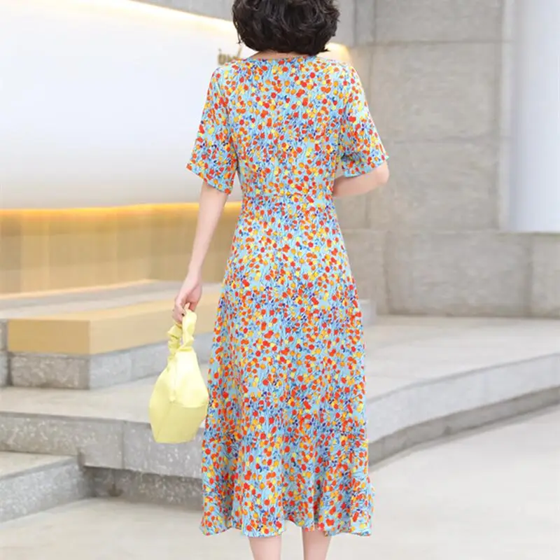 

Vestido De Mujer Verano Short Sleeve Dress Casual Boho Clothing Vestito Floreale Streetwear Women Midi Elbise Plus Size Dresses