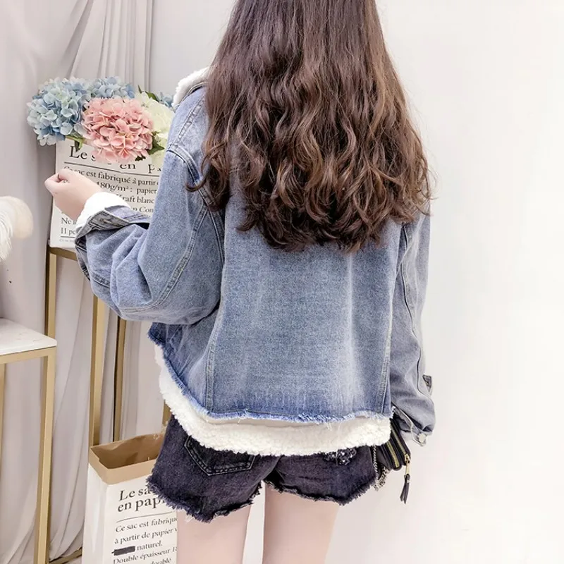 Высокая уличная одежда из плотной джинсовой Ткани в стиле пэчворк овечьей шерсти