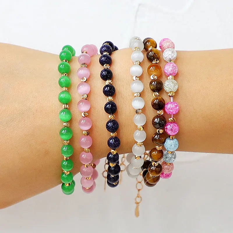 Регулируемый Женский браслет цепочка с натуральными полудрагоценными камнями