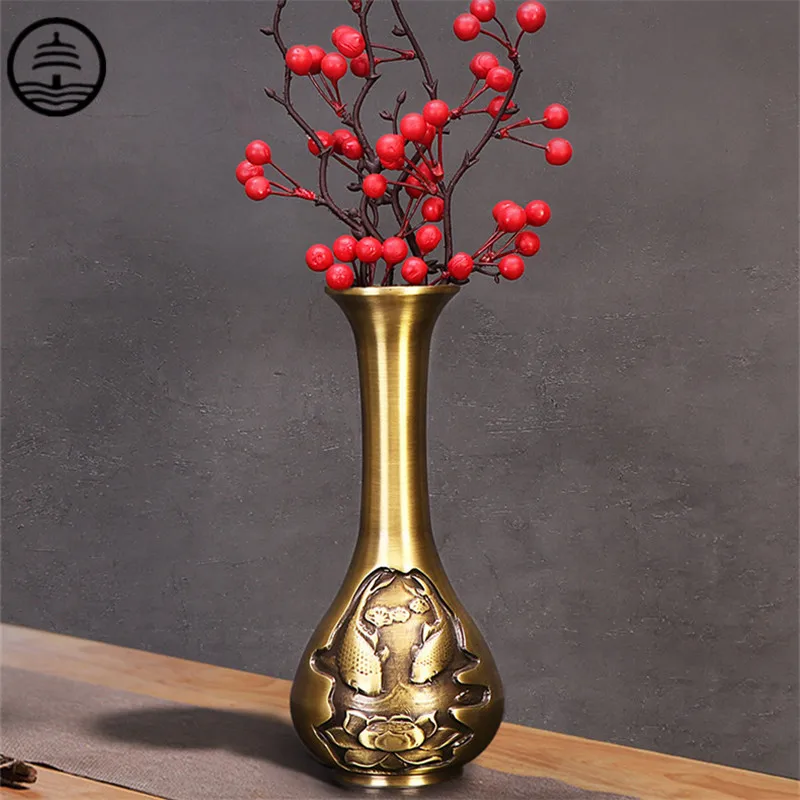 

BAO GUANG TA Chinese Style Abstract Pure Cupper Art Retro Vase Dried Flowers Arranging Brass Craft Table Home Decoration R6625