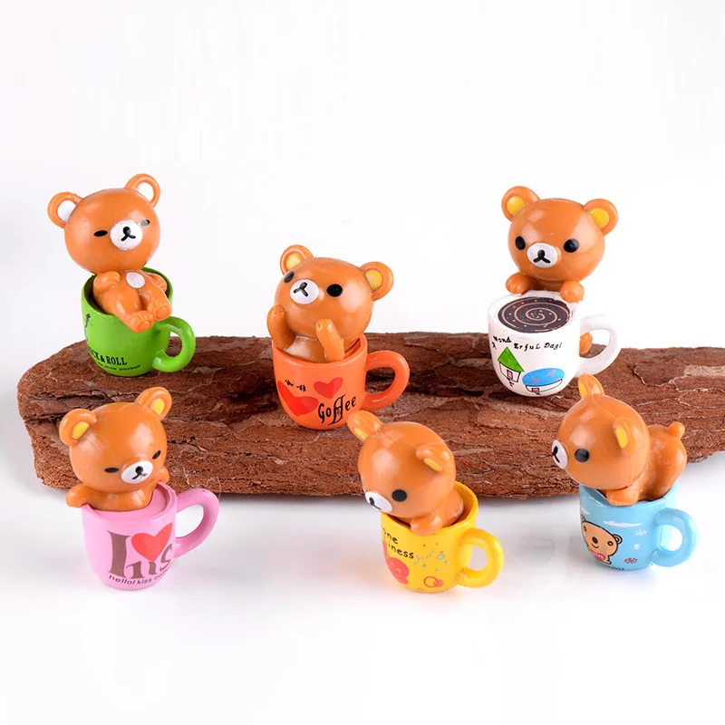 6pc Coffee Cup Brown White Bear miniature Figurine Cartoon Animal Model Garden Home Decoration Accessories Decor Craft Toy | Дом и сад