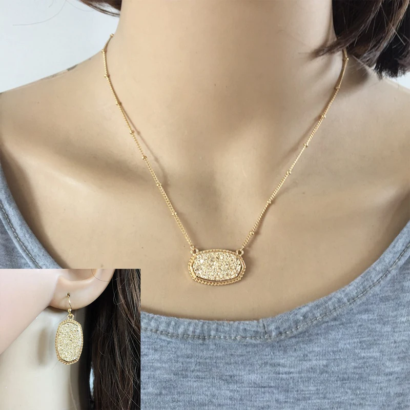 Набор ювелирных украшений Друза Drusy ожерелье с шестигранным кулоном полимерные