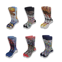 spring autumn thin money style terry mens socks towel bottom printing animation cartoon series movie characters middle barrel
