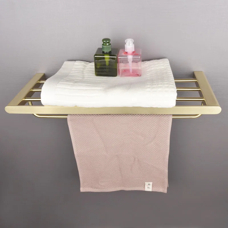 Wall Mount Brushed Gold Double Layers Bathroom Towel Holder Bar Stainless Steel Accessories Shower Shelf Rack | Обустройство дома