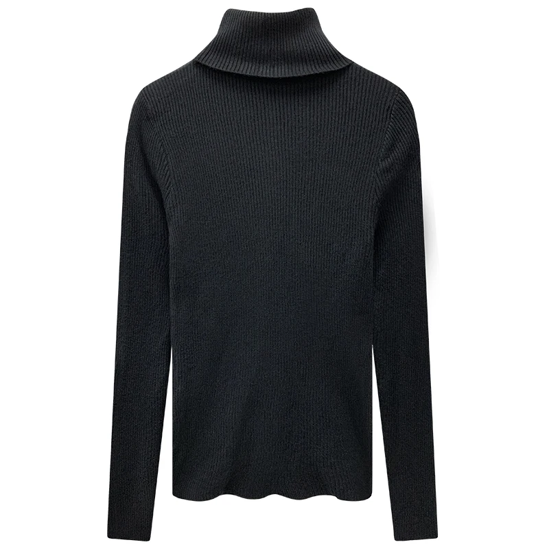 

Turtleneck Knitted Women Sweater And Pullovers Long-Sleeved Solid Elastic Casual All Match Female Buttoming Pulls Tops