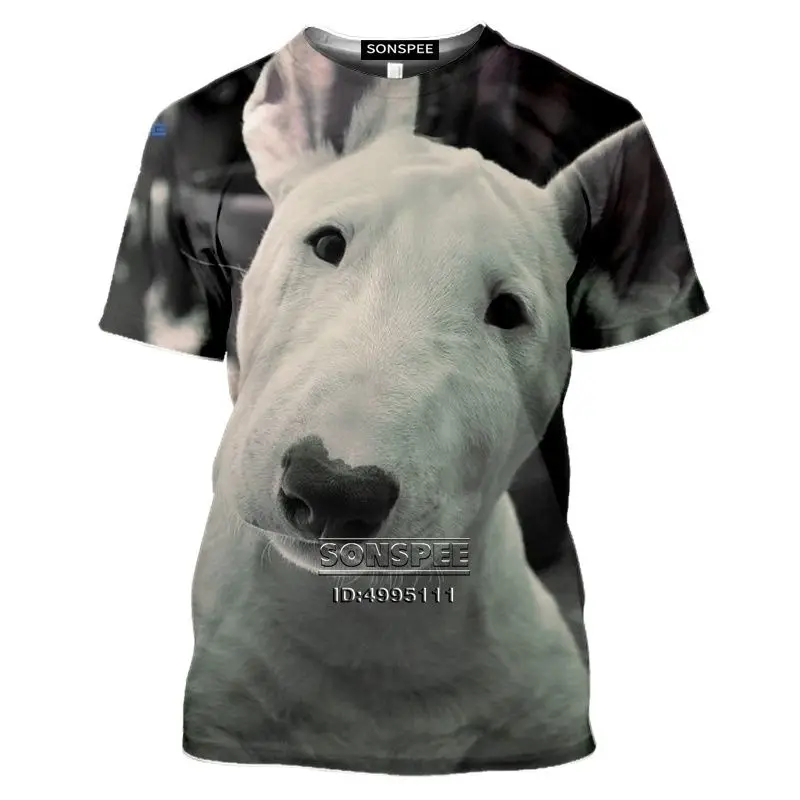 

2022 Bull Terrier Pattern T-shirt Cute Animal Print Short-sleeved Men's And Women's Round Neck Fun Summer Top Xxs-6xl