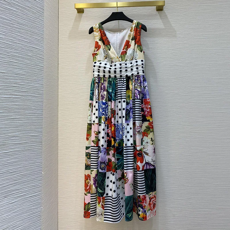 

Женское платье с V-образным вырезом, приталенное платье в сицилийском стиле, с принтом листьев, без рукавов, весна-лето