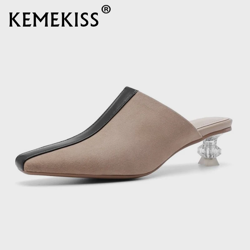 

Женские шлепанцы KemeKiss, летние, на высоком каблуке, размеры 34-39, сандалии из натуральной кожи, 2021