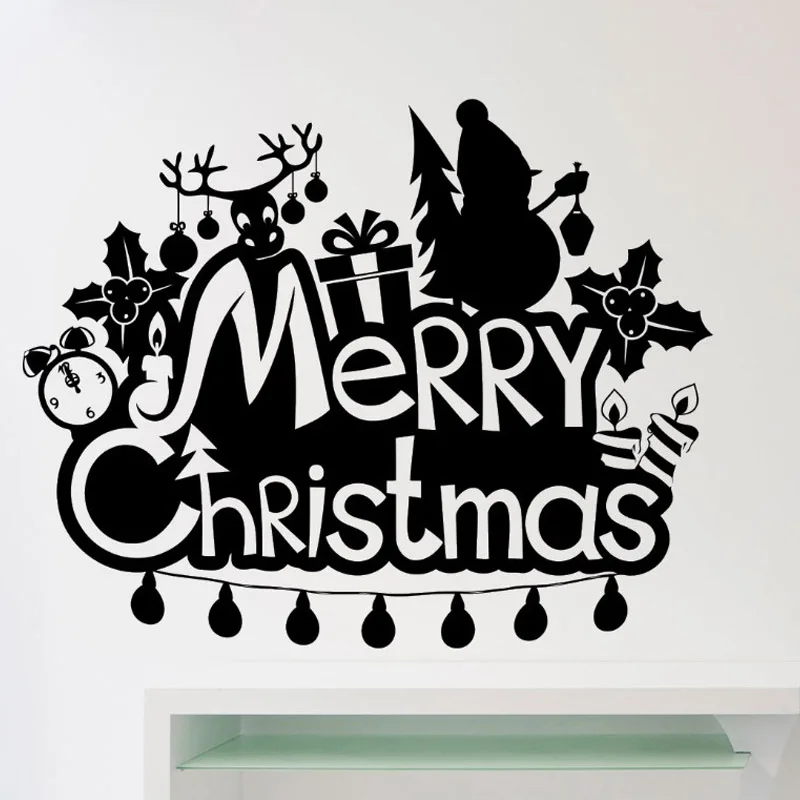 

Merry Christmas Wall Sticker Christmas Tree Gift Deer Santa Vinyl Decal Home Nursery Decor Waterproof High Quality Mural LW213