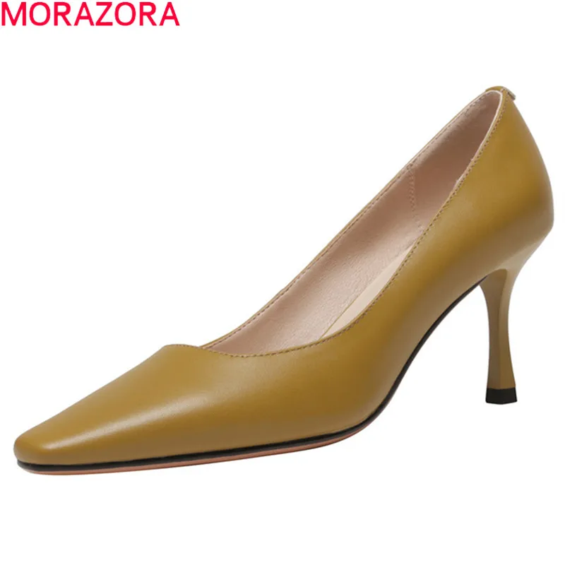 

Женские туфли-лодочки на шпильке MORAZORA, черные туфли-лодочки из натуральной кожи на высоком каблуке-шпильке вечерние острым носком, лето 2021