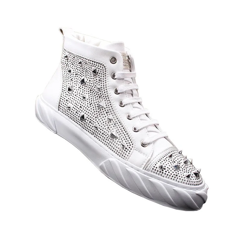 Повседневные кожаные мужские Ботильоны Стразы с металлическими заклепками