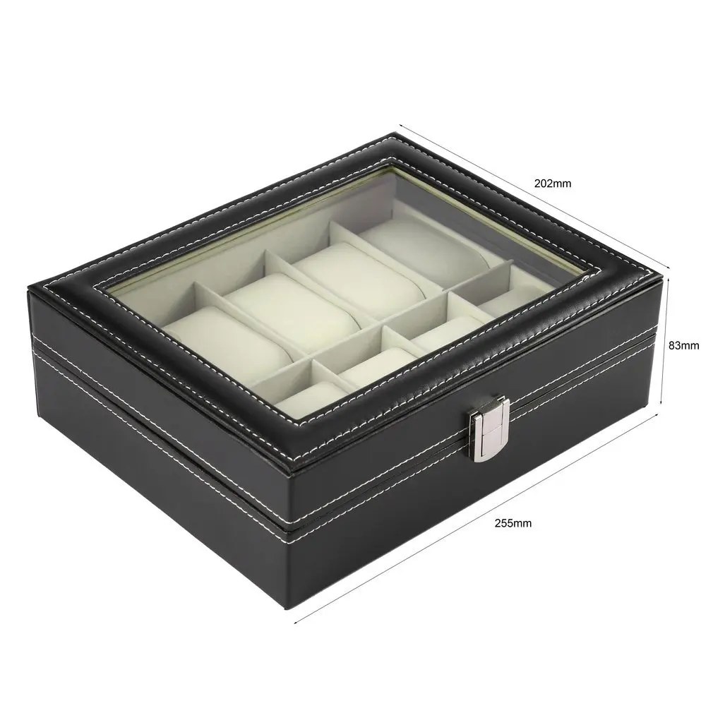 

10 Slots Luxury PU Leather Wrist Watch Jewelry Gem Display Box Storage Organizer Case Collection Black