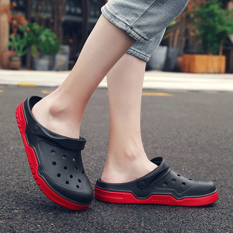 Сандалии мужские резиновые Кроксы дышащие летние тапки модная пляжная обувь