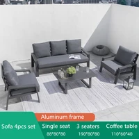 4pcsset aluminum outdoor sofa set luxury sectional chairs patio modern leisure seater garden furniture sofa set in grey color