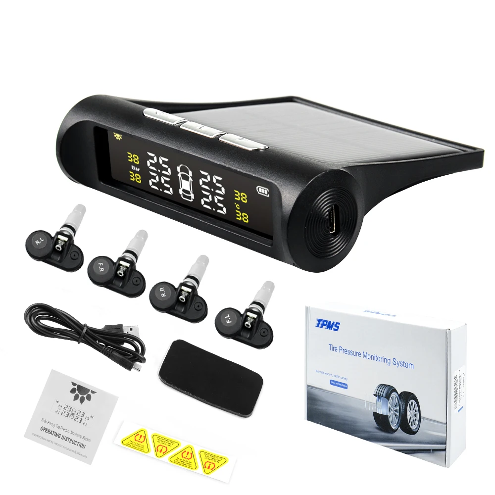 Солнечная энергия USB TPMS автомобильная система контроля давления в шинах lcd 4