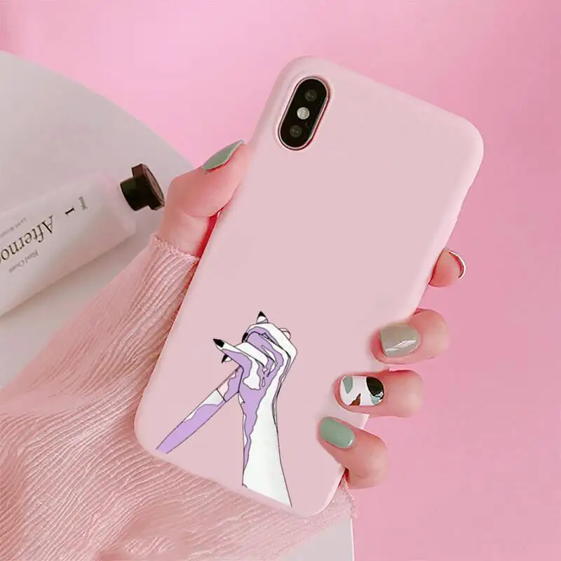 

Hand art daisy Love heart butterfly Phone Case Candy Color Pink for iPhone 11 pro XS MAX 8 7 6 6S Plus X 5S SE 2020 XR